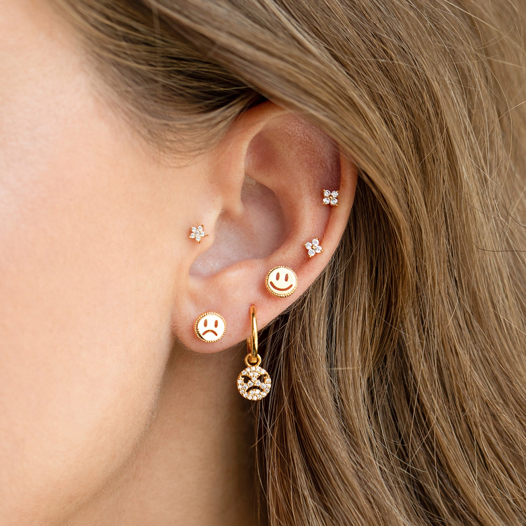 Teeny Tiny Clear Cluster Studs, Gold by Girls Crew